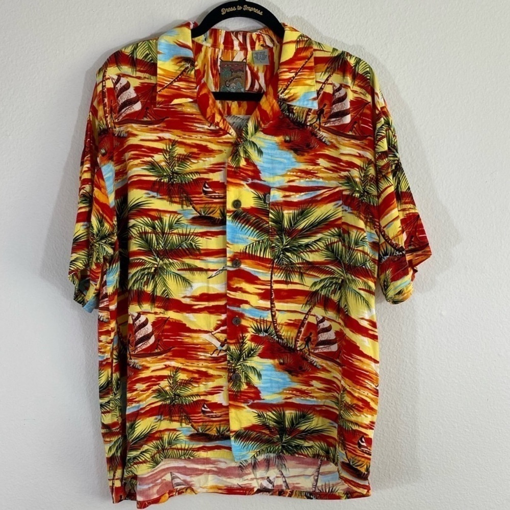 PINEAPPLE Connection Tropical Hawaiian Lightweight Button Down Shirt Size L
